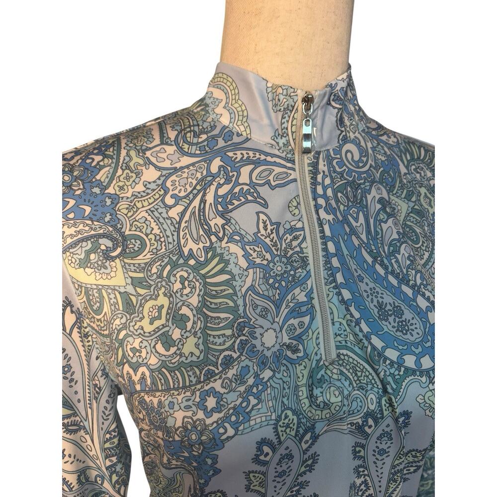 CEGOLFS Women's UPF 50+ Blue Paisley 1/4 zip L/S pullover top Size Small - Picture 3 of 7